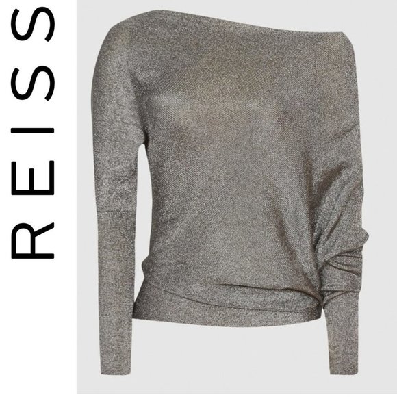 Reiss ISLA METALLIC ASYMMETRIC TOP Charcoal M - Picture 5 of 8
